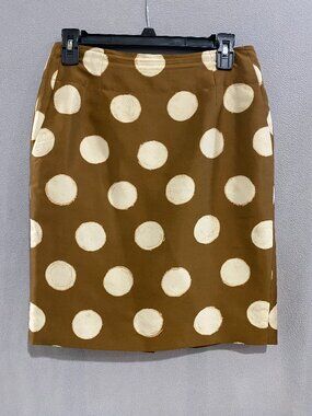 Banana Republic Silk Polka Dot Pencil Skirt Brown Cream Size 2 Lined Classic Chi